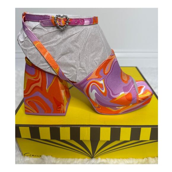 NWT Circus NY Sam Edelman Miranda Jewel Orange Multi Platform Heels 8.5 - Picture 7 of 15